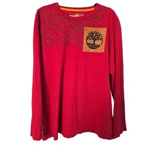 Timberland Mens Red Long Sleeve Topographic Box Logo Cotton T-Shirt XXL Regular